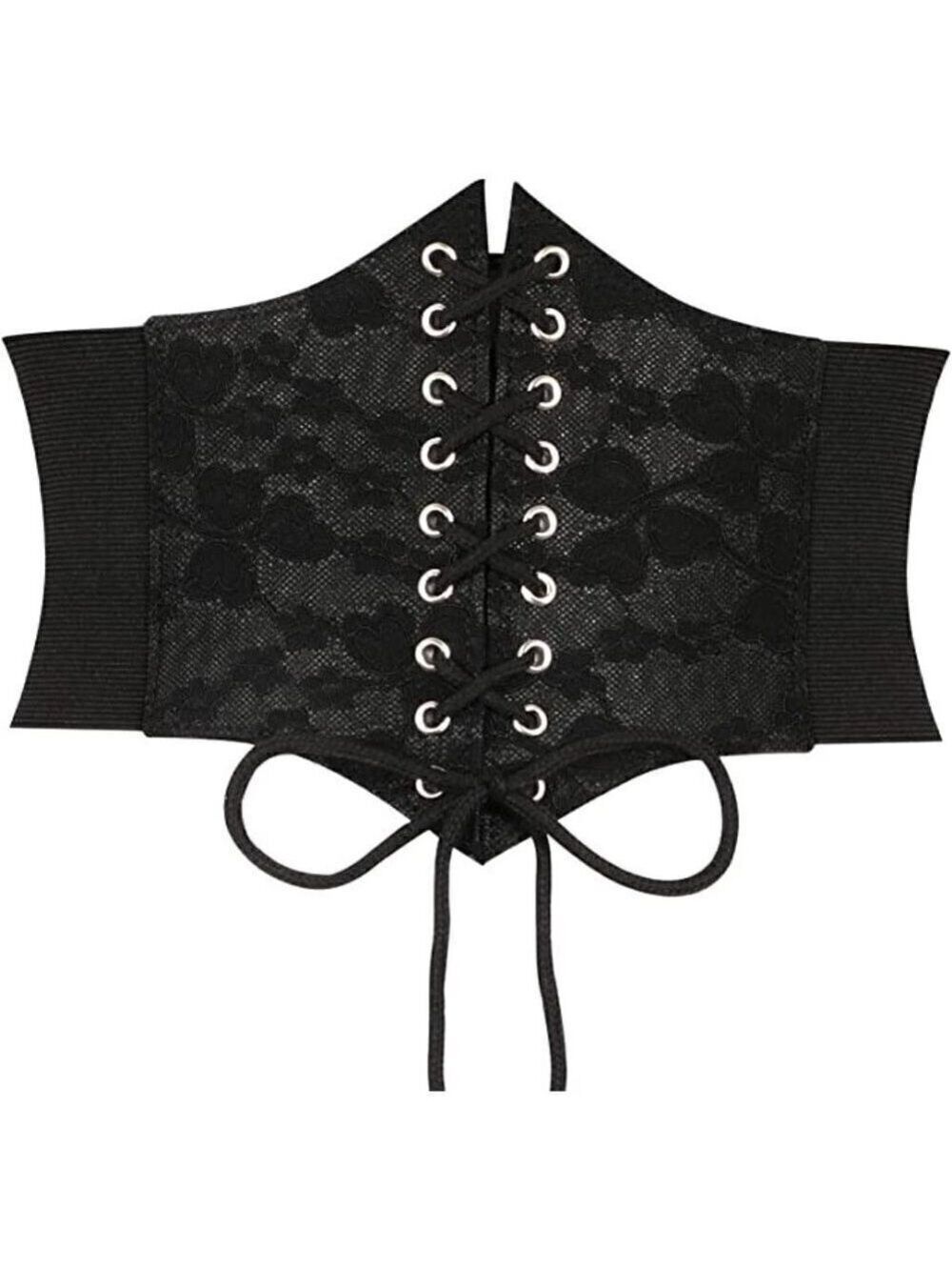 BLACK Leather Elastic Wide Stretch Belt Corset Top Halloween Cosplay Costume NWT